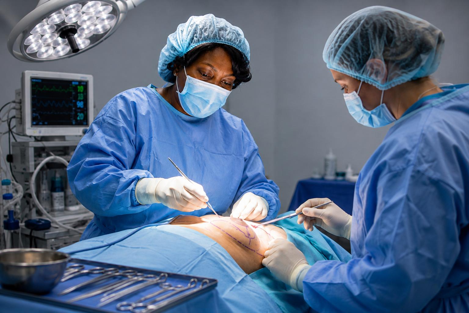 Dr Mabe performing breast surgery