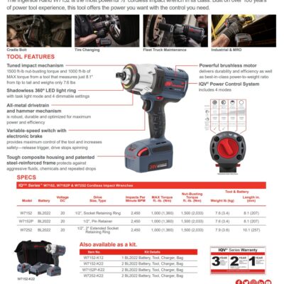 W7152-K22B 1/2″ 20V High-Torque Cordless Impact Wrench